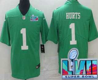 Men's Philadelphia Eagles #1 Jalen Hurts Limited Green Rush Super Bowl LVII Vapor Jersey,We sell and wholesale Men's Philadelphia Eagles #1 Jalen Hurts Limited Green Rush Super Bowl LVII Vapor Jersey on line form chian!